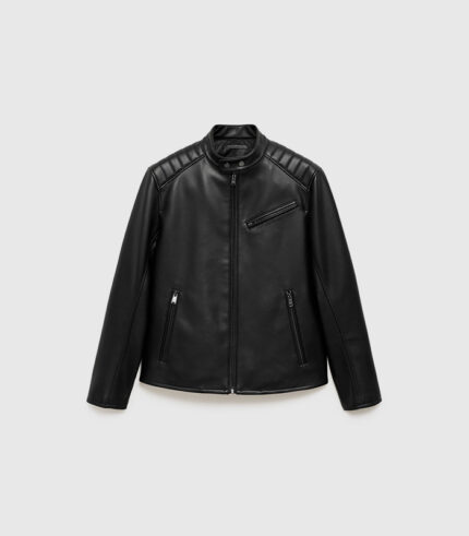 Leather-effect jacket with stitching detail